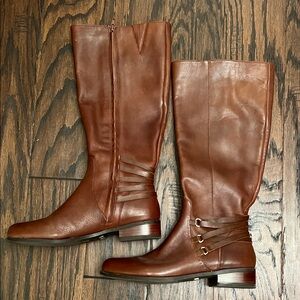 Brown Leather Knee-High Copper Key boots